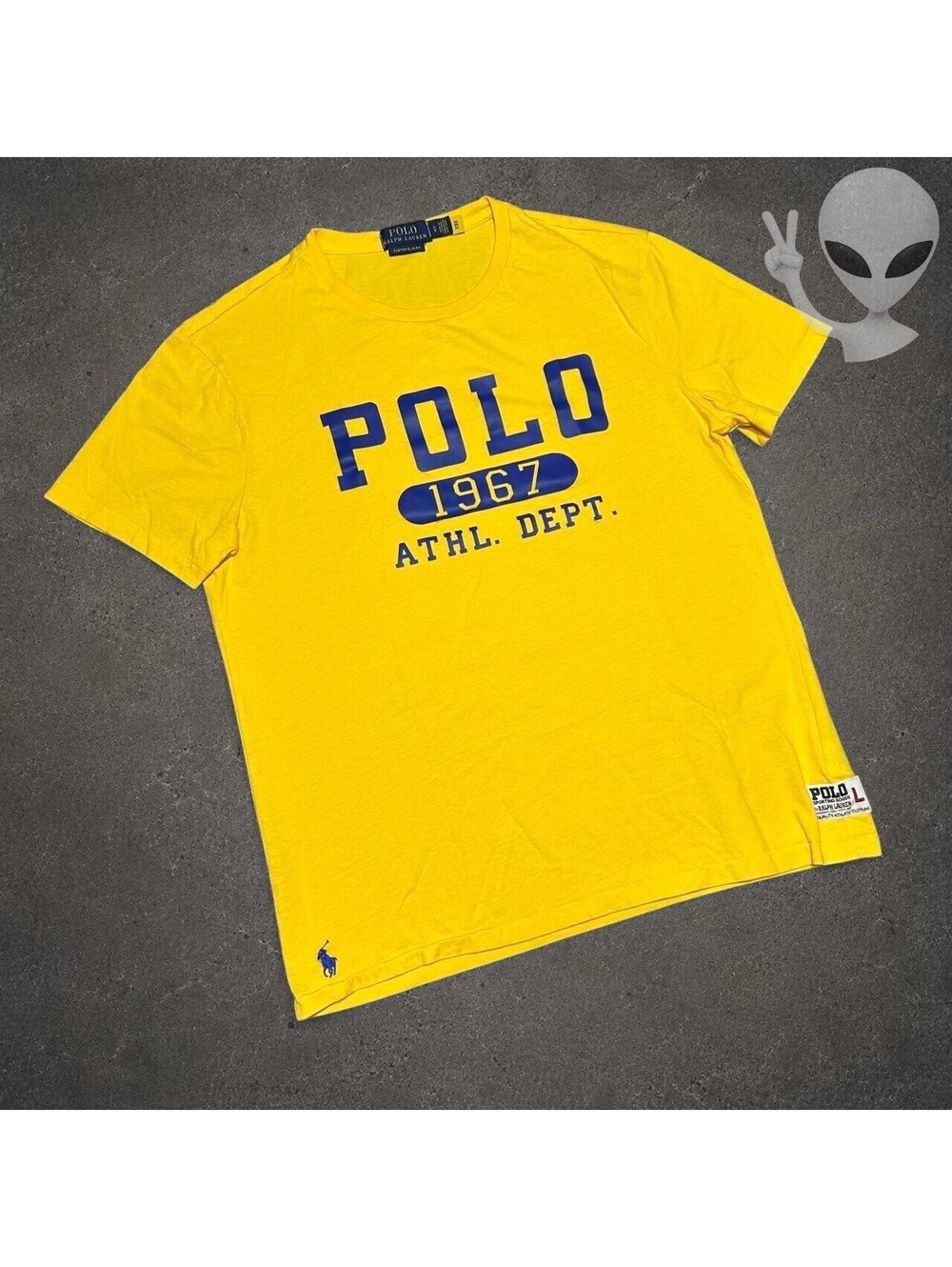 Polo Ralph Lauren T-Shirt Mens L Yellow Spell Out 1967 Athl Dept Slim Fit